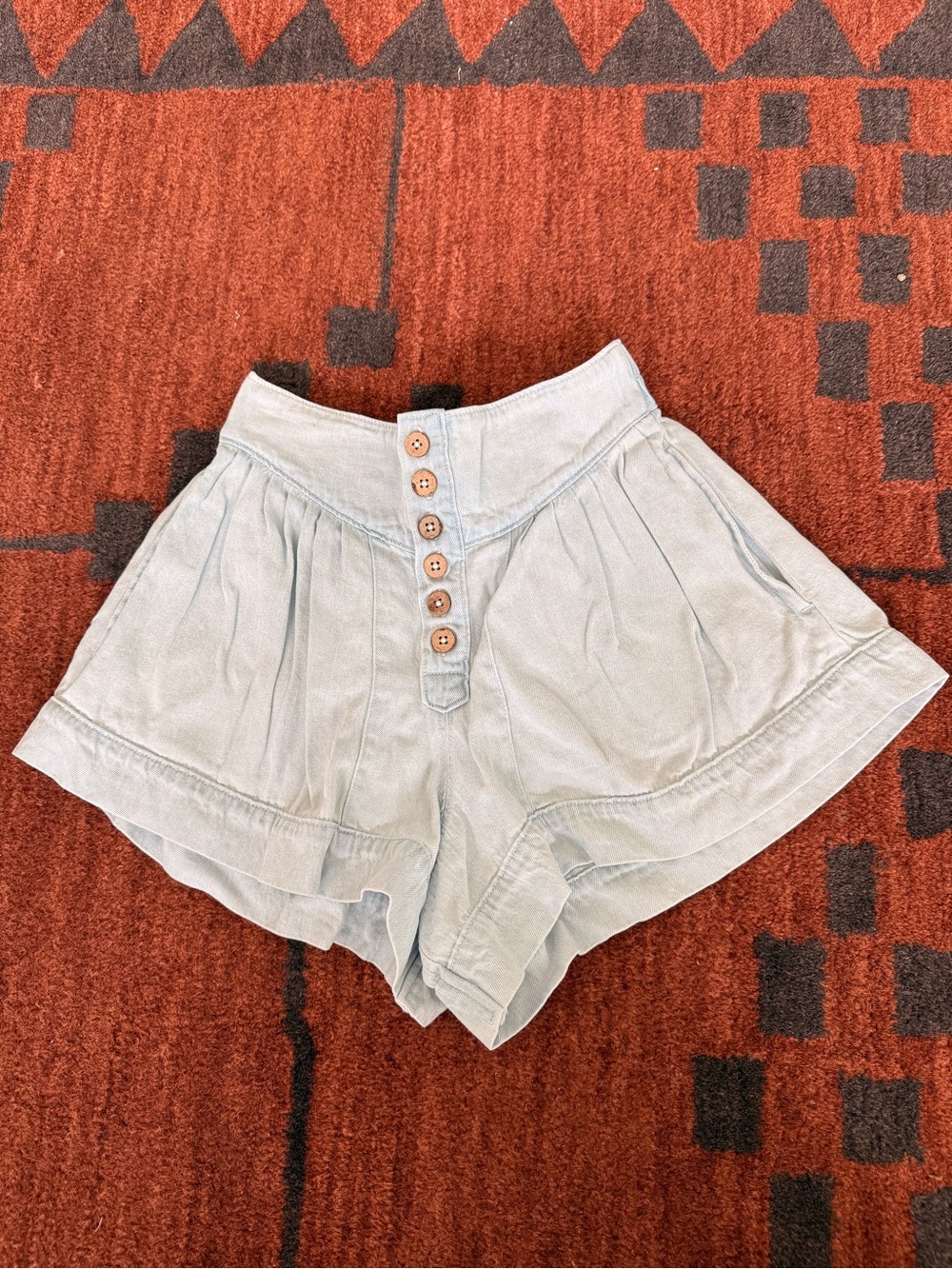 Altar'd State Pale Blue High-Waist Button-Front Jean Shorts